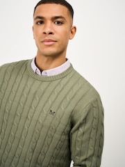 Crew Clothing Company Green Oarsman Cable Knit Crew Neck Jumper - Image 4 of 5