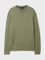 Crew Clothing Company Green Oarsman Cable Knit Crew Neck Jumper - Image 5 of 5