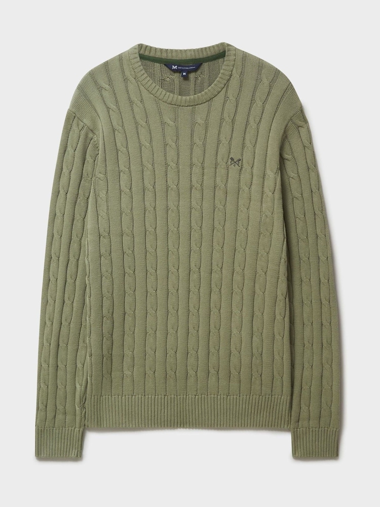 Crew Clothing Company Green Oarsman Cable Knit Crew Neck Jumper - Image 5 of 5