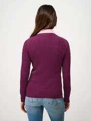 Crew Clothing Company Red Heritage V-Neck Cable Jumper - Image 2 of 5