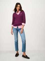 Crew Clothing Company Red Heritage V-Neck Cable Jumper - Image 3 of 5