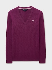 Crew Clothing Company Red Heritage V-Neck Cable Jumper - Image 5 of 5