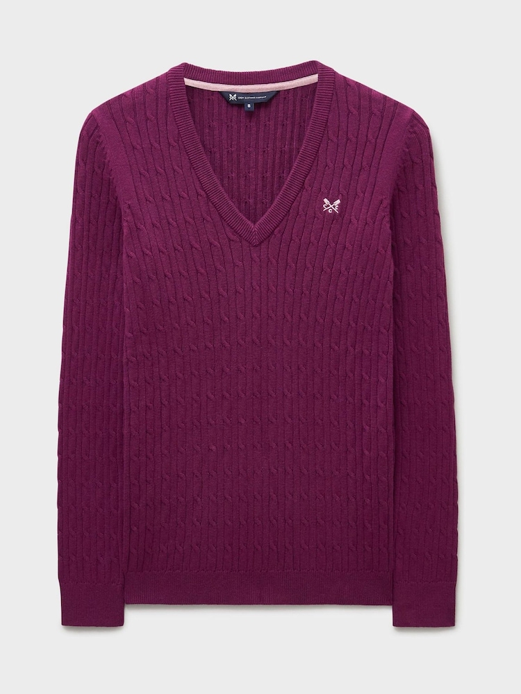 Crew Clothing Company Red Heritage V-Neck Cable Jumper - Image 5 of 5