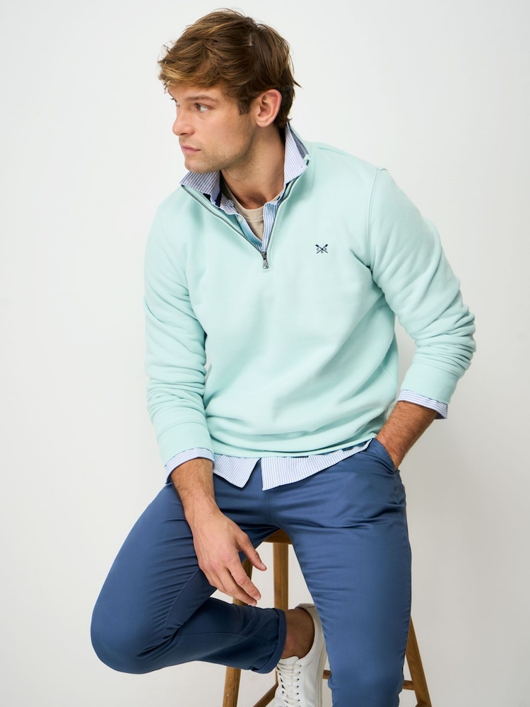 תכול - סווטשירט עם חצי רוכסן של Crew Clothing Company דגם Classic - תמונה 1 מתוך 5