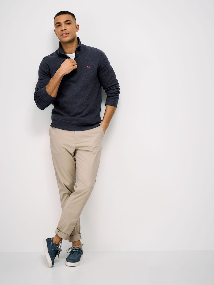 Crew Clothing Company Blue Cotton French Rib Half Zip Jumper - Image 1 of 5 Crew Clothing Company Blue Cotton French Rib Half Zip Jumper - Image 1 of 5