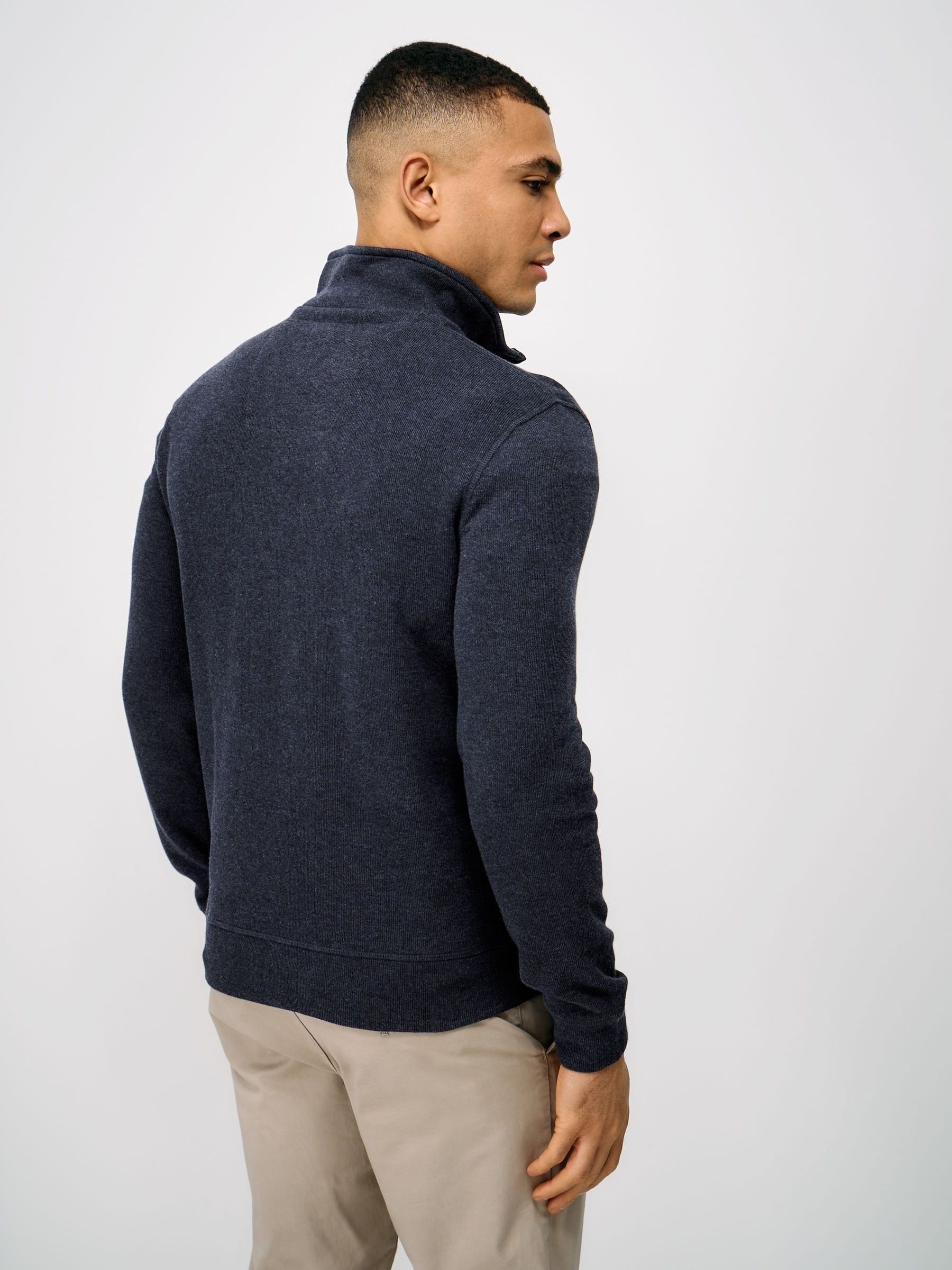 Buy Crew Clothing Company Blue Cotton French Rib Half Zip Jumper