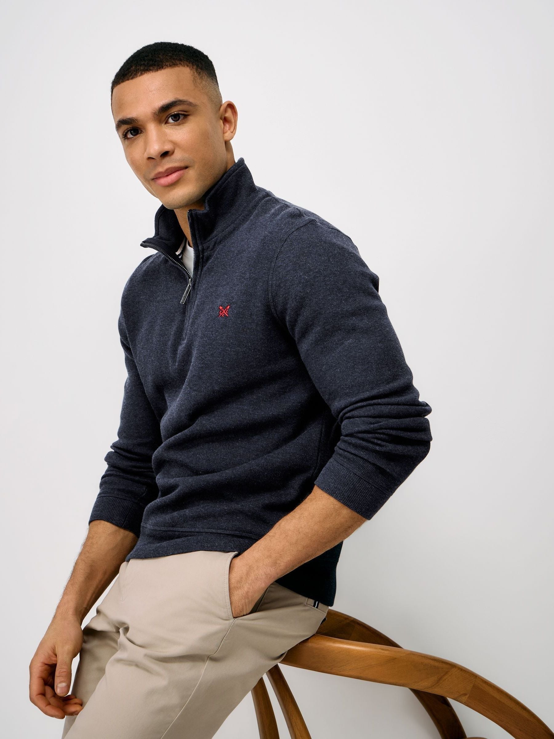 Buy Crew Clothing Company Blue Cotton French Rib Half Zip Jumper