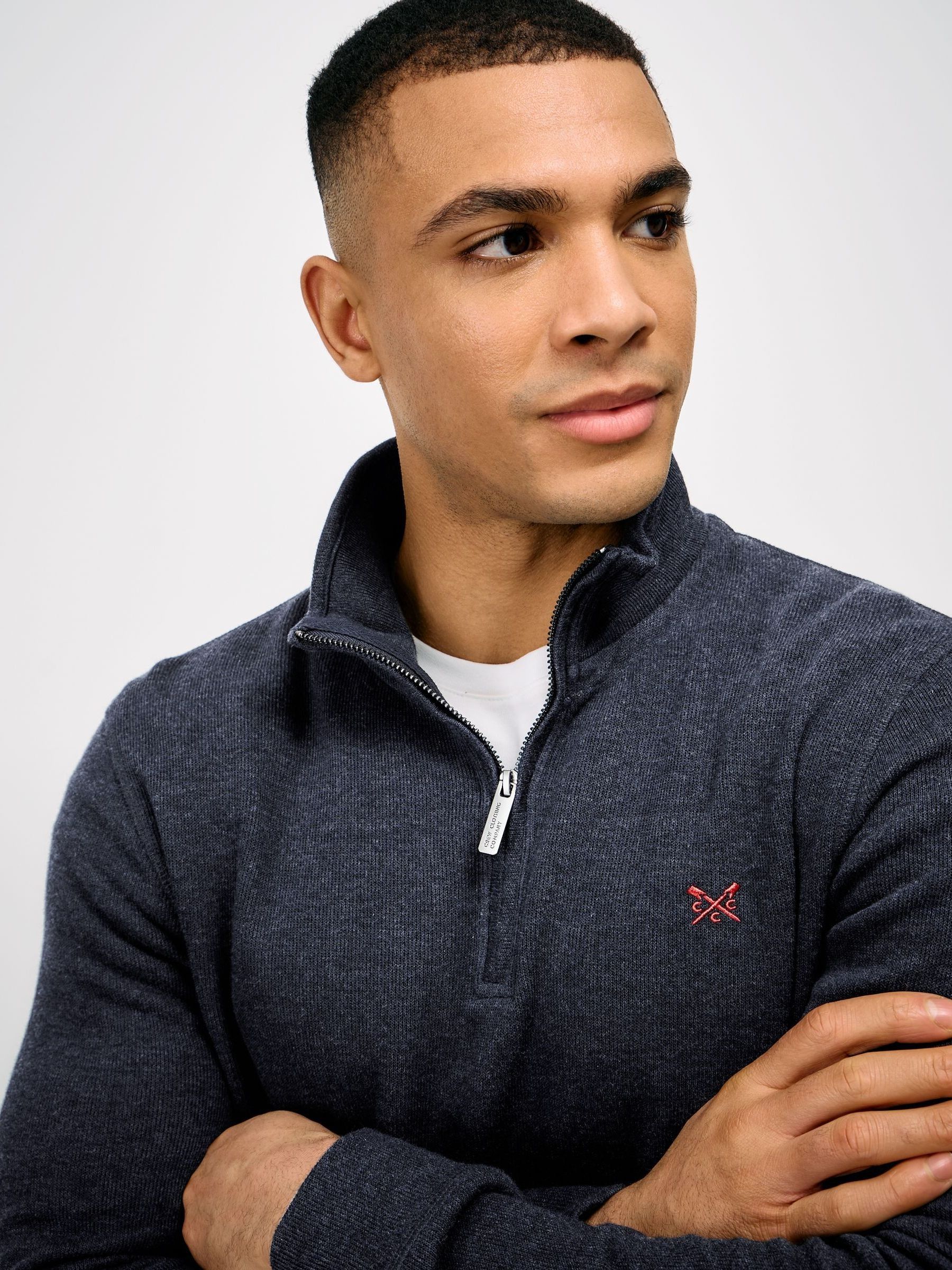 Buy Crew Clothing Company Blue Cotton French Rib Half Zip Jumper