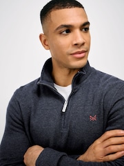 Crew Clothing Company Blue Cotton French Rib Half Zip Jumper - Image 4 of 5