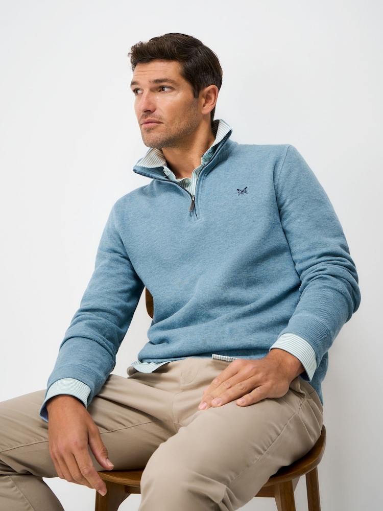 Crew Clothing Company Blue Cotton French Rib Half Zip Sweatshirt - Image 1 of 5