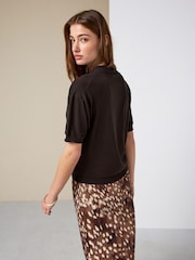 Chocolate Brown Cotton Rich Soft Touch Knitted Polo Top - Image 4 of 8