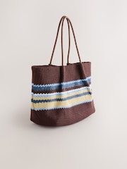 Chocolate Brown Crochet Effect Striped Shoulder Bag - Image 2 of 5