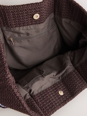 Chocolate Brown Crochet Effect Striped Shoulder Bag - Image 4 of 5