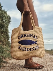 Natural Raffia Effect Sardine Shoulder Bag - Image 1 of 8