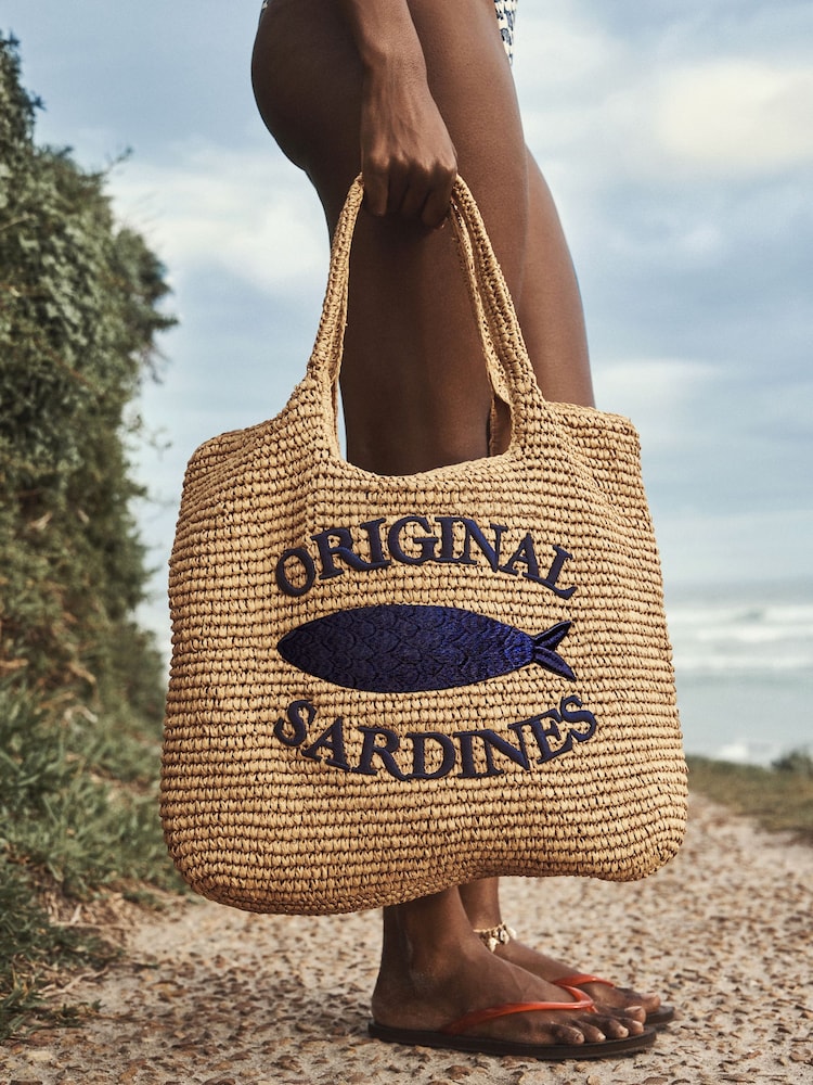 Natural Raffia Effect Sardine Shoulder Bag - Image 1 of 8