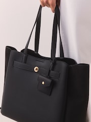Negru - Belted Charm Tote Bag - Imaginea 3 din 9