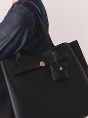 Negru - Belted Charm Tote Bag - Imaginea 4 din 9