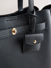 Negru - Belted Charm Tote Bag - Imaginea 8 din 9