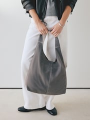 Grey Leather Slouchy Shoulder Bag - Image 3 of 8