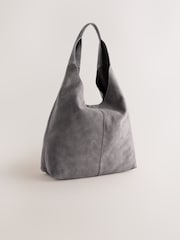 Grey Leather Slouchy Shoulder Bag - Image 5 of 8