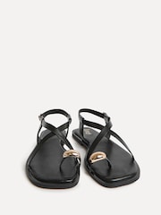 Linzi Black Mist Strappy Flat Sandals With Toe Ring - Image 3 of 5