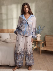 B by Ted Baker Blue Paisley Balloon Trouser Button Through Pyjamas - Image 1 of 18