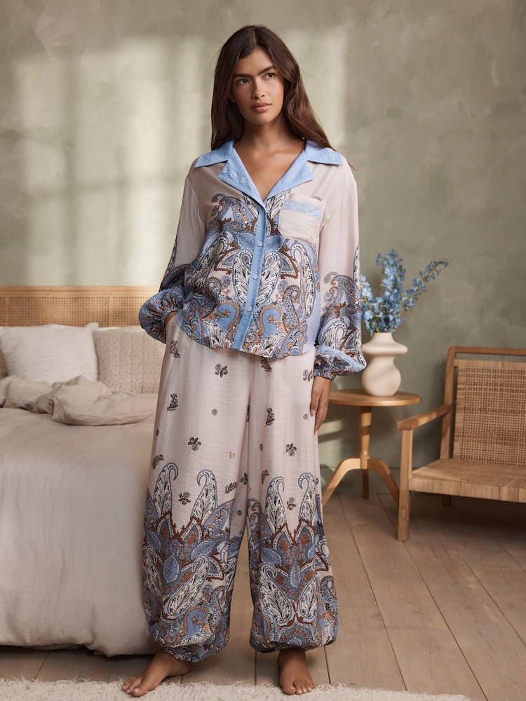 B by Ted Baker Blue Paisley Balloon Trouser Button Through Pyjamas - Image 1 of 18 B by Ted Baker Blue Paisley Balloon Trouser Button Through Pyjamas - Image 1 of 18