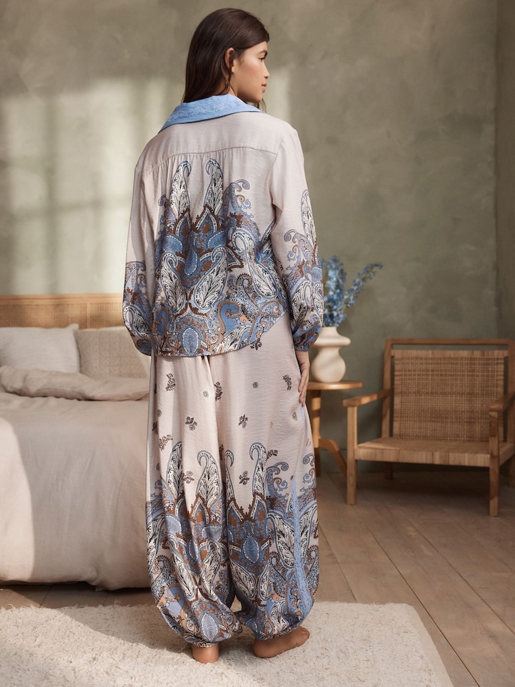 B by Ted Baker Blue Paisley Balloon Trouser Button Through Pyjamas - Image 2 of 18 B by Ted Baker Blue Paisley Balloon Trouser Button Through Pyjamas - Image 2 of 18
