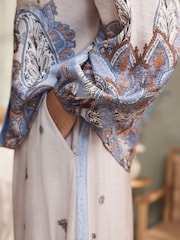 B by Ted Baker Blue Paisley Balloon Trouser Button Through Pyjamas - Image 6 of 18