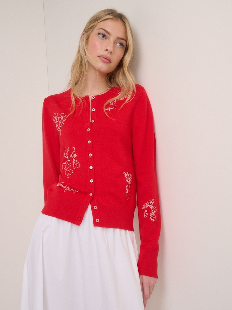 Nobodys Child Red Embroidered Placement Cardigan - Image 1 of 5