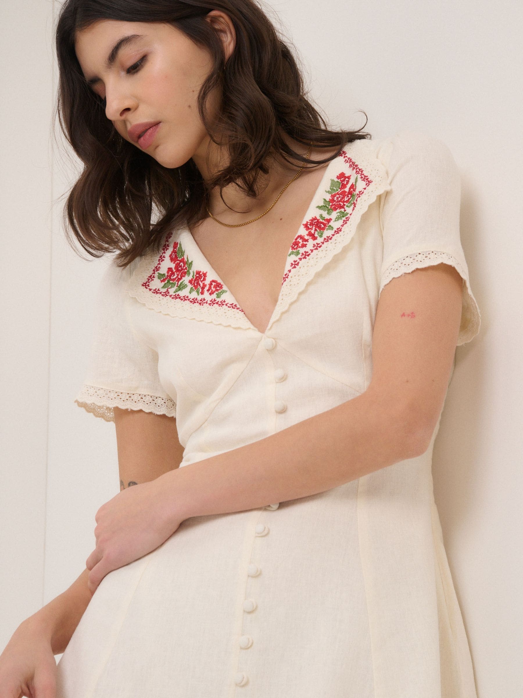 Buy Nobodys Child White Lillian Embroided Collar Button Front Mini
