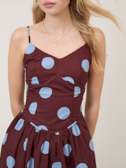 Nobodys Child Brown and Blue Polka Dot Renley Strappy Drop Waist Midi Dress - Image 6 of 6