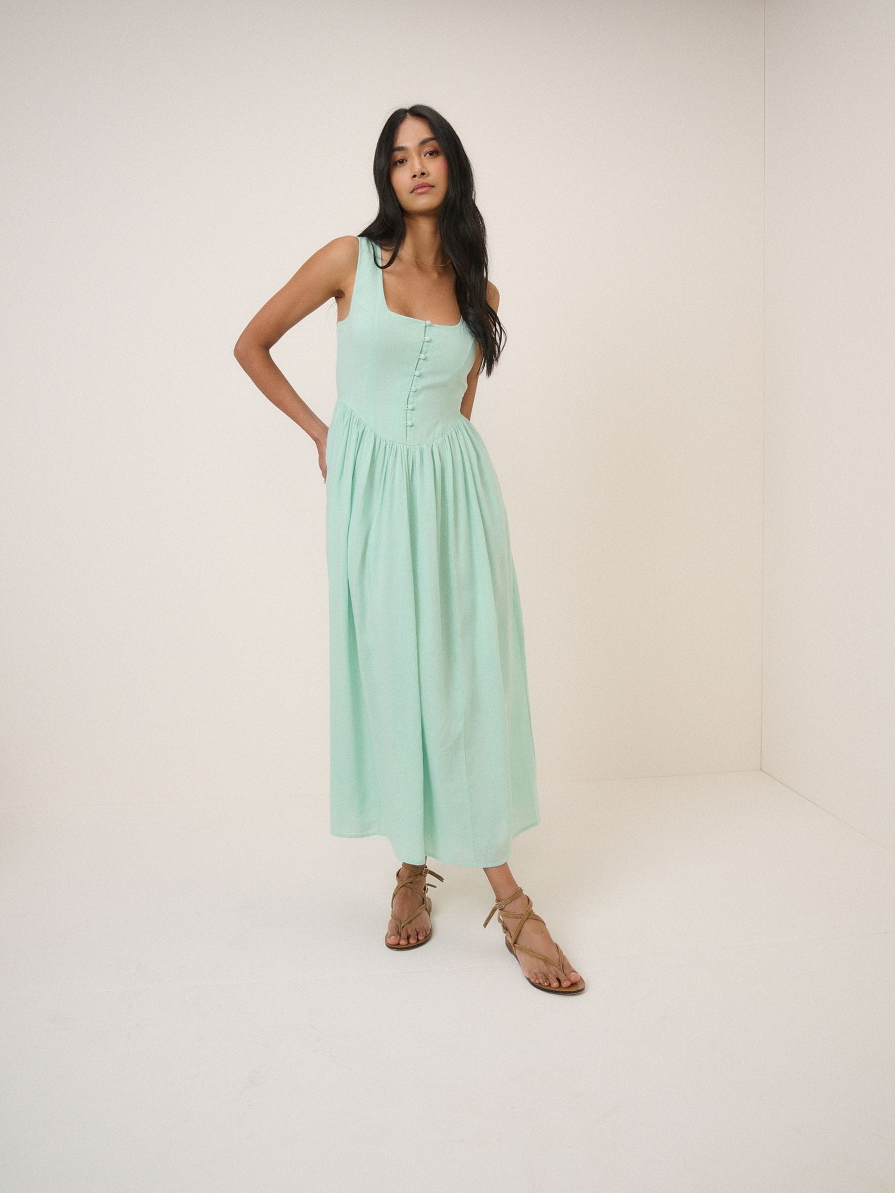 Nobody's Child Women's Mint Green Cora Square Neck A-Line Midi Dress - Image 1