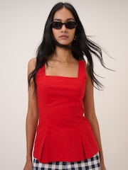 Nobodys Child Red Valencia Square Neck Waistcoat Top - Image 2 of 5