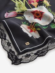 B by Ted Baker Satin Square Lightweight Black Floral Scarf - Image 3 of 3