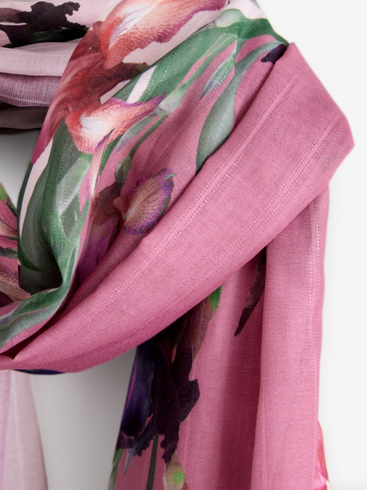 B by Ted Baker Satin Lightweight Pink Floral Scarf - Image 2 of 3