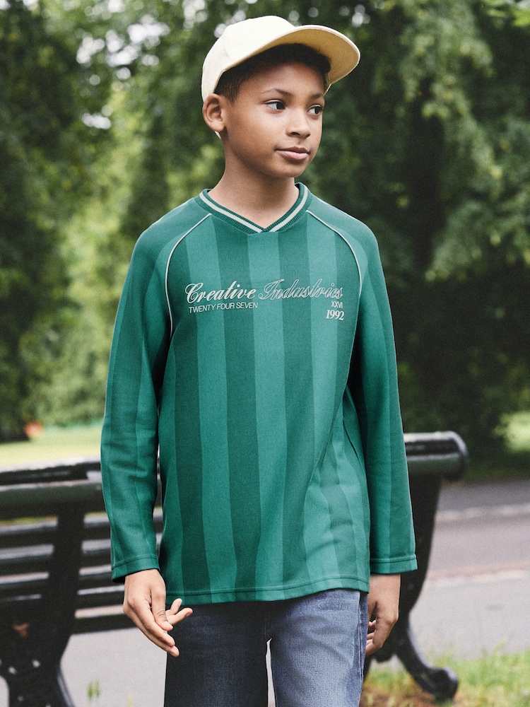 Blue/Teal Varsity Long Sleeve Heavyweight Varsity T-Shirt (3-16yrs) - Image 1 of 8 Blue/Teal Varsity Long Sleeve Heavyweight Varsity T-Shirt (3-16yrs) - Image 1 of 8