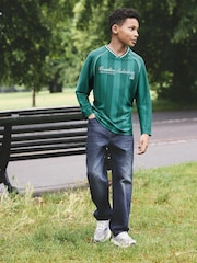 Blue/Teal Varsity Long Sleeve Heavyweight Varsity T-Shirt (3-16yrs) - Image 2 of 8