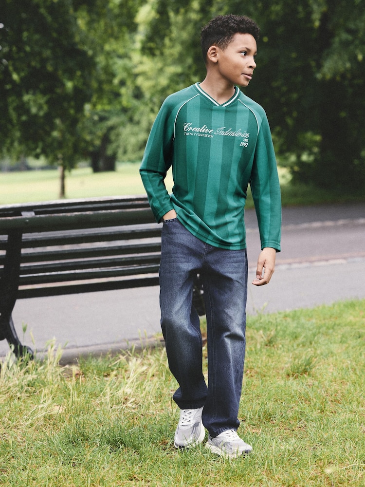 Blue/Teal Varsity Long Sleeve Heavyweight Varsity T-Shirt (3-16yrs) - Image 2 of 8 Blue/Teal Varsity Long Sleeve Heavyweight Varsity T-Shirt (3-16yrs) - Image 2 of 8