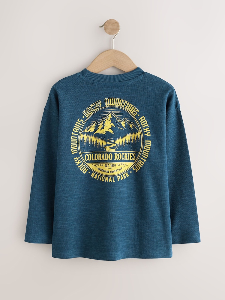 Blue Mountains Relaxed Fit Graphic Long Sleeve Cotton T-Shirt (3-16yrs) - Image 2 of 5 Blue Mountains Relaxed Fit Graphic Long Sleeve Cotton T-Shirt (3-16yrs) - Image 2 of 5