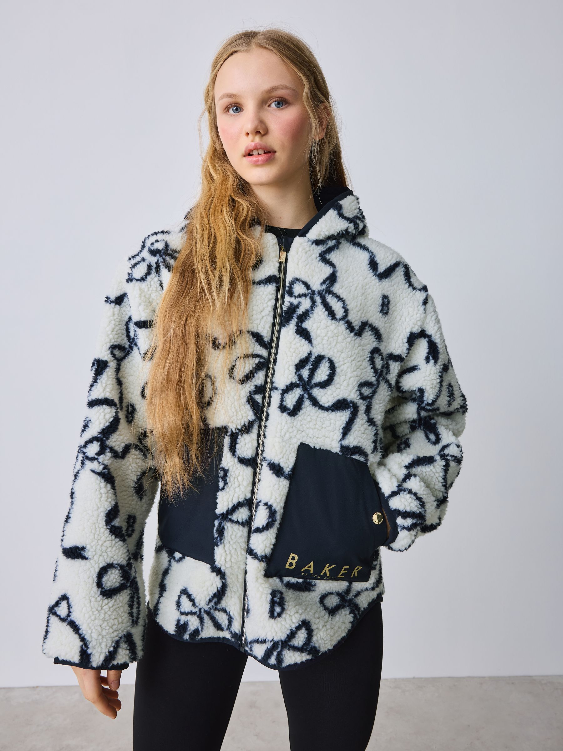 Buy Baker by Ted Baker Ivory Bow Borg Hooded Fleece from Next USA