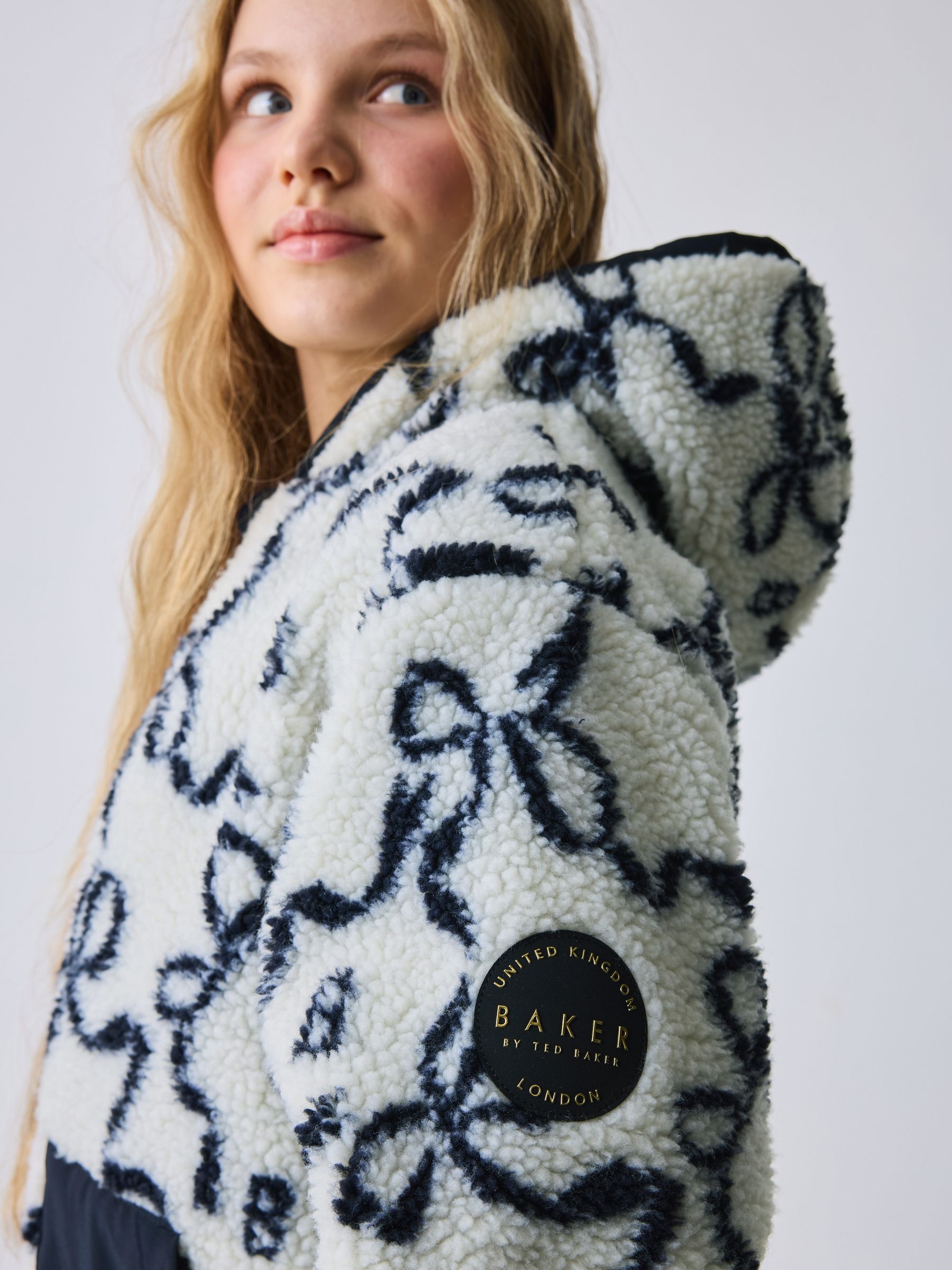 Buy Baker by Ted Baker Ivory Bow Borg Hooded Fleece from Next USA