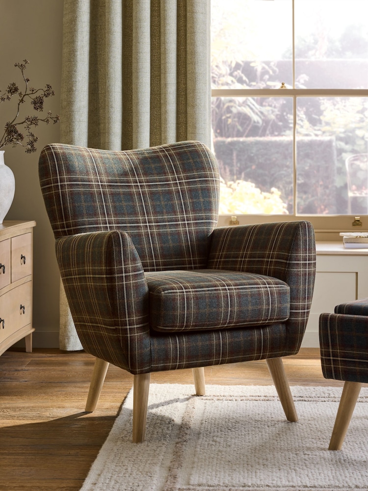 Heritage Check Dark Green Wilson Highback Armchair - Image 1 of 9 Heritage Check Dark Green Wilson Highback Armchair - Image 1 of 9