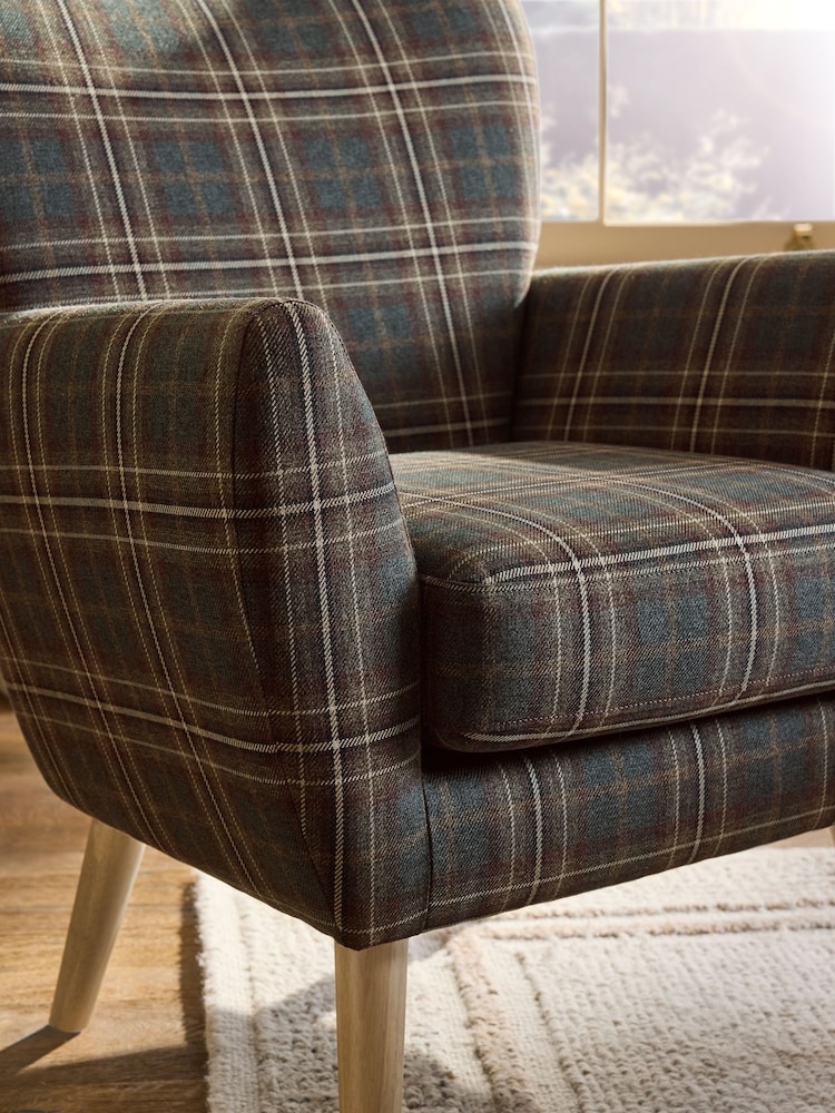 Heritage Check Dark Green Wilson Highback Armchair - Image 2 of 9 Heritage Check Dark Green Wilson Highback Armchair - Image 2 of 9