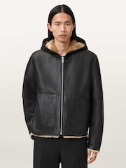 AllSaints Black Mostyn Shearling Bomber Jacket - Image 1 of 8