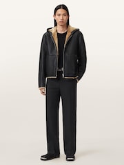 AllSaints Black Mostyn Shearling Bomber Jacket - Image 2 of 8