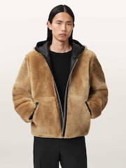 AllSaints Black Mostyn Shearling Bomber Jacket - Image 4 of 8