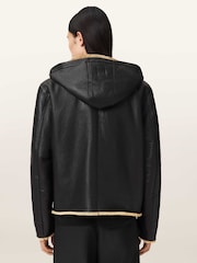 AllSaints Black Mostyn Shearling Bomber Jacket - Image 5 of 8