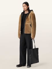 AllSaints Black Mostyn Shearling Bomber Jacket - Image 6 of 8