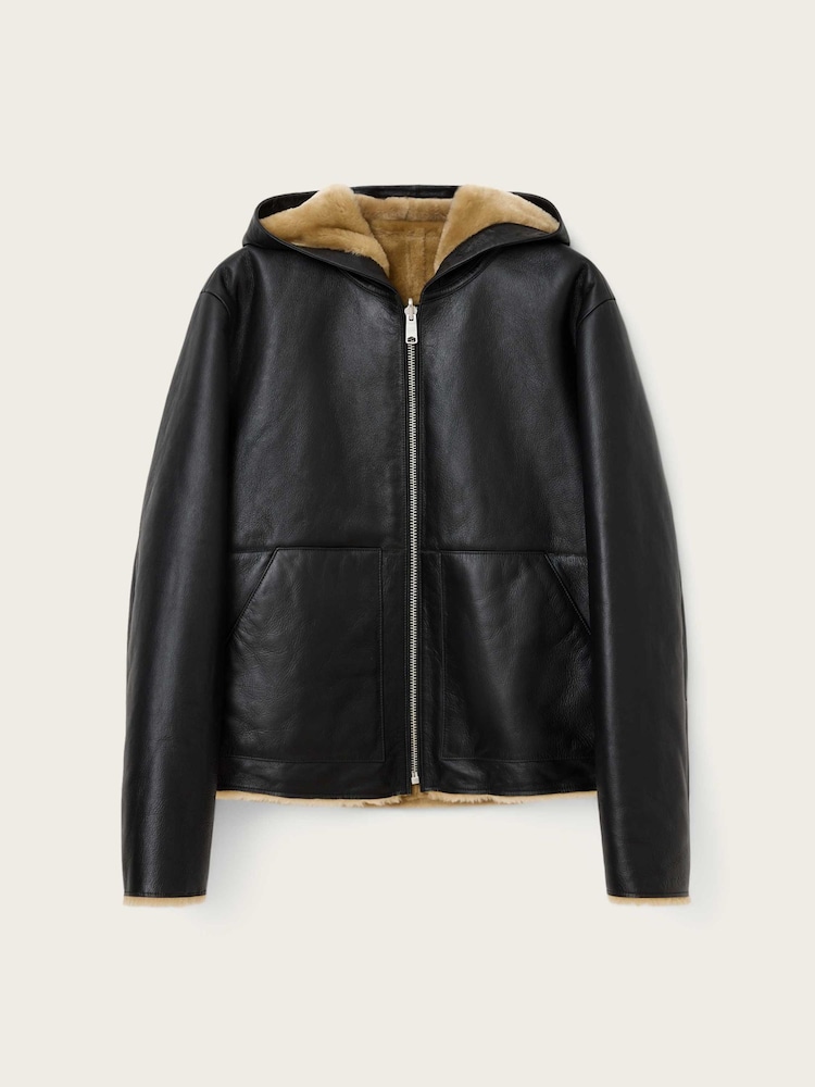 AllSaints Black Mostyn Shearling Bomber Jacket - Image 8 of 8
